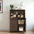 thumbnail image 3 of GZXS Desk Cabinet with Fold-Up Desktop, 2 Drawers & Adjustable Shelf, Modern Secretary Desk Space-Saving Organizer for Home, Office, Kitchen, Dorm (Walnut), 3 of 7