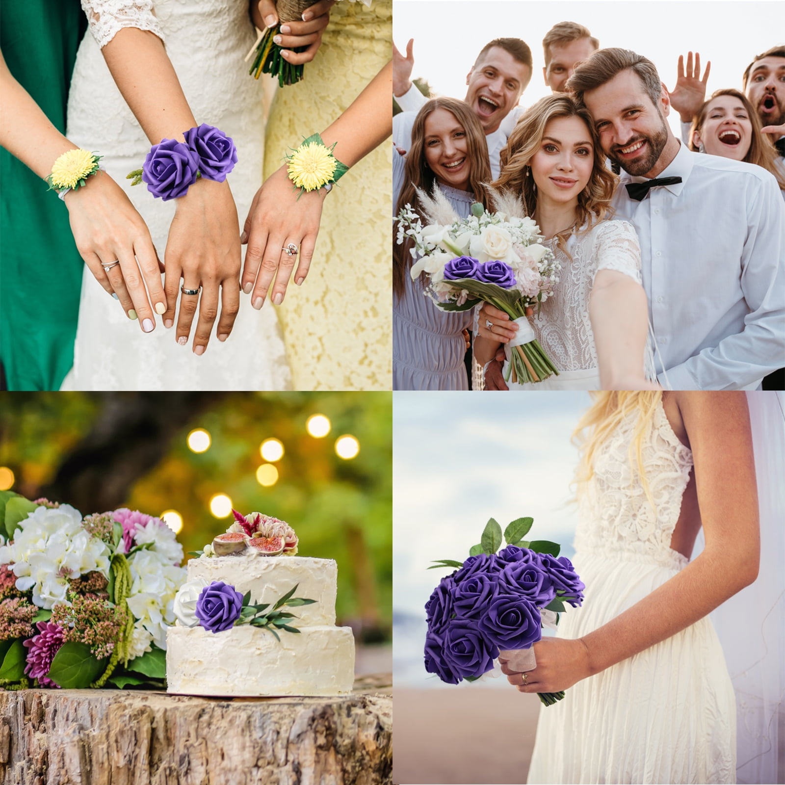 50 PCS Dark Purple Artificial Flowers Real Looking Faux Foam Fake Roses with Stems for Wedding Decoration Bridal Shower Centerpieces Arrangements Party Tables Decor