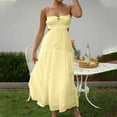 thumbnail image 2 of Olyvenn Stylish Tunic Long Tube Dress for Women Fashion Ripped High Waist Slim Fit Flowy Casual Smocked Strap Sleeveless Prom Dress Off-The-Shoulder Pleated Elegant Solid Sundress Yellow 10, 2 of 6
