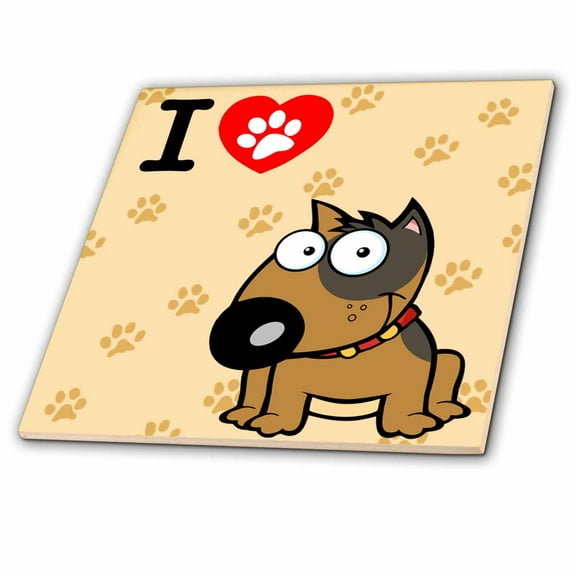 3dRose, I Love Dogs With Tan Background, 12 Inch Ceramic Tile