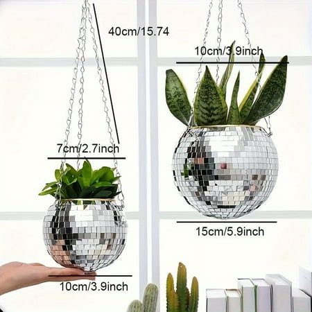 GYTY 1 Pc Disco Ball Silvery Creative Party Decoration Flower Pot Hanging Basket Home D&eacute;cor