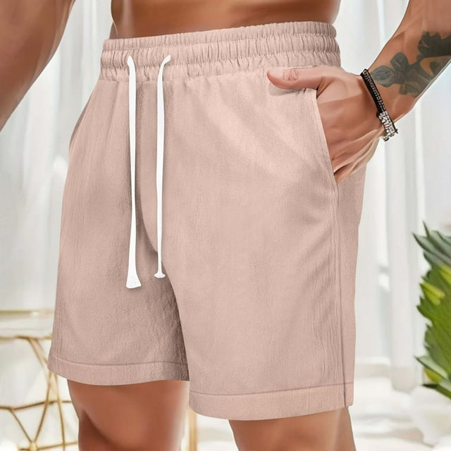 pstuiky Pantalones cortos para hombre, Pantalones de playa holgados con cordón para hombre, de color liso, informales, a la moda, para hacer ejercicio Pantalones cortos cargo
