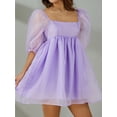 thumbnail image 3 of Women's Off Shoulder Puffy Sleeve Mini Dress Tulle Princess Dress Ruffle Mesh Wedding Evening Party Prom Mini Dress, 3 of 6