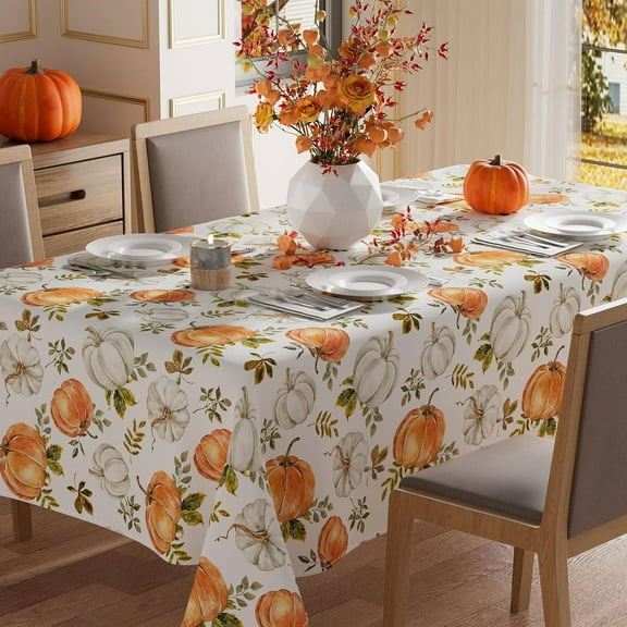 Fall Pumpkin Maple Leaves Tablecloth Round Washable Table Covers for Home Party Decorations 70x70 Inch