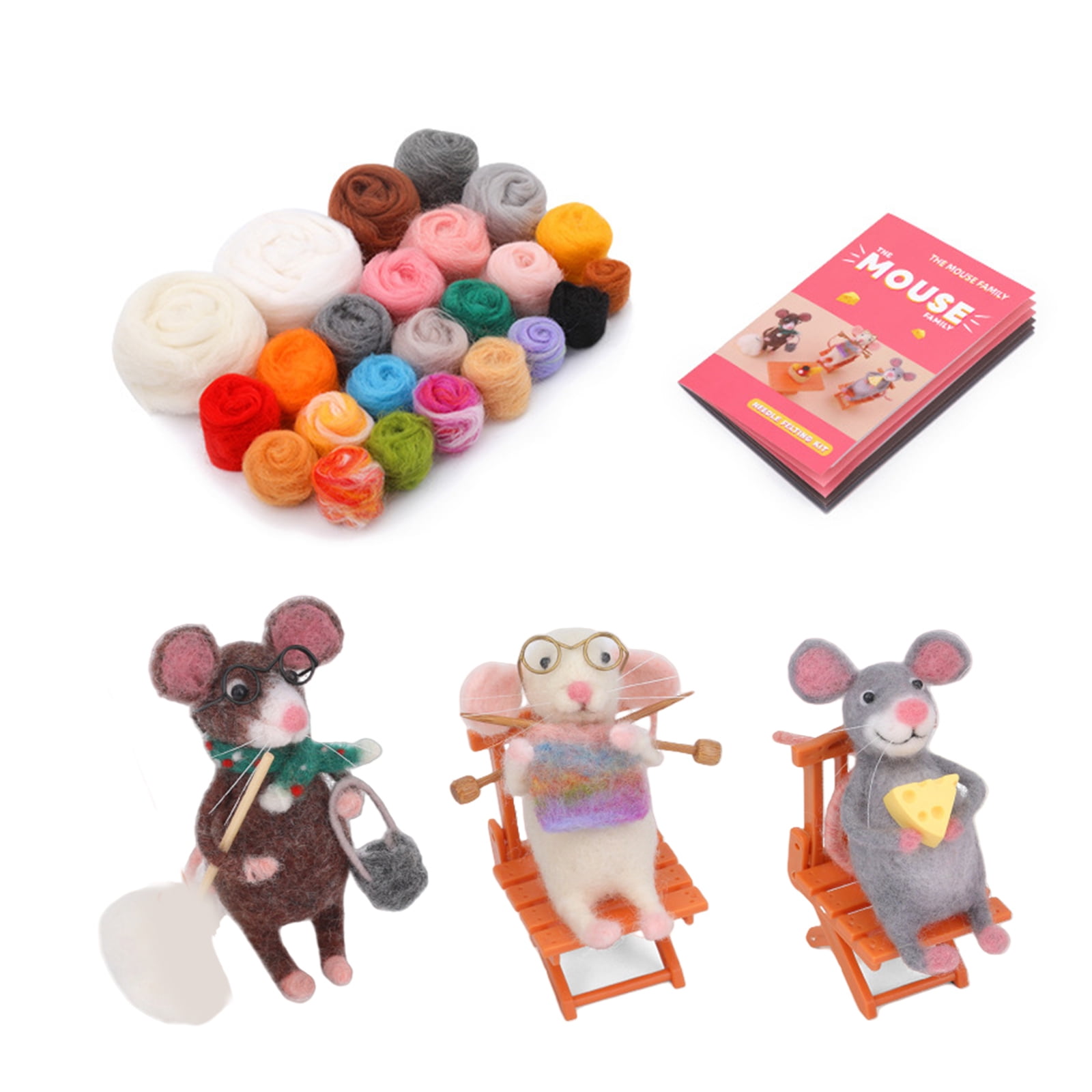 Family Needle Felting Set Family Wool Felted Set with Felting Needle Instruction Wool Roving for Beginner