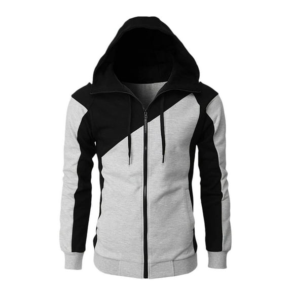 LUOGENLI Hoodies for Men Graphic Zip up Mens Casual Zipper Hoodie Splicing Large Size Sweater Jacket Hoodies for Men Pullover Graphic Grey Size S