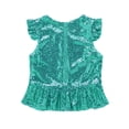 thumbnail image 4 of Xnihocha Kids Girls Sparkly Sequins Mermaid Shirt Top Short Sleeves Carnival Birthday Party Jazz Dance Clothes Lake Green 6, 4 of 5