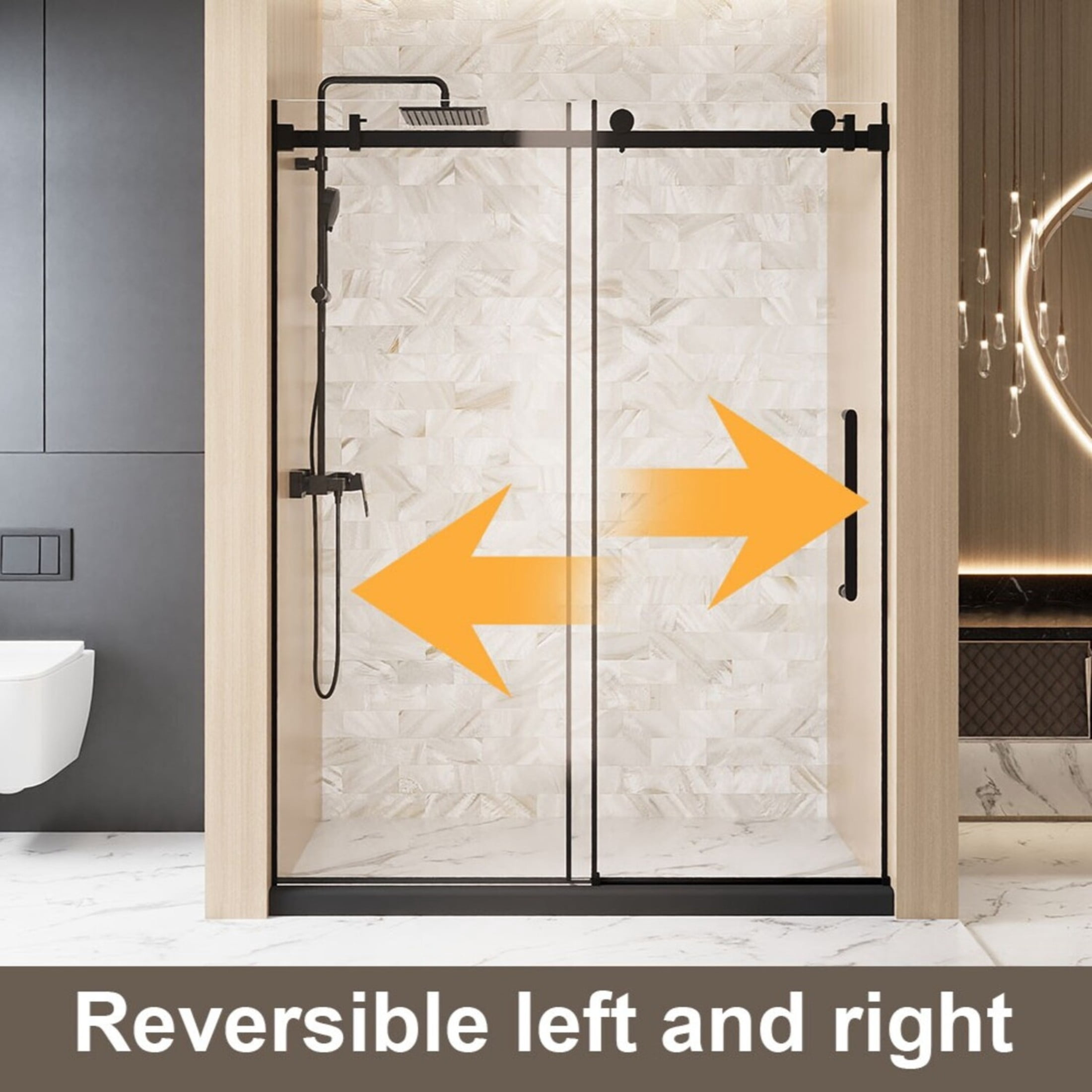 Noble House 60"x76" Frameless Sliding Shower Door, Tempered Glass with Stainless Steel Handle, Matte Black
