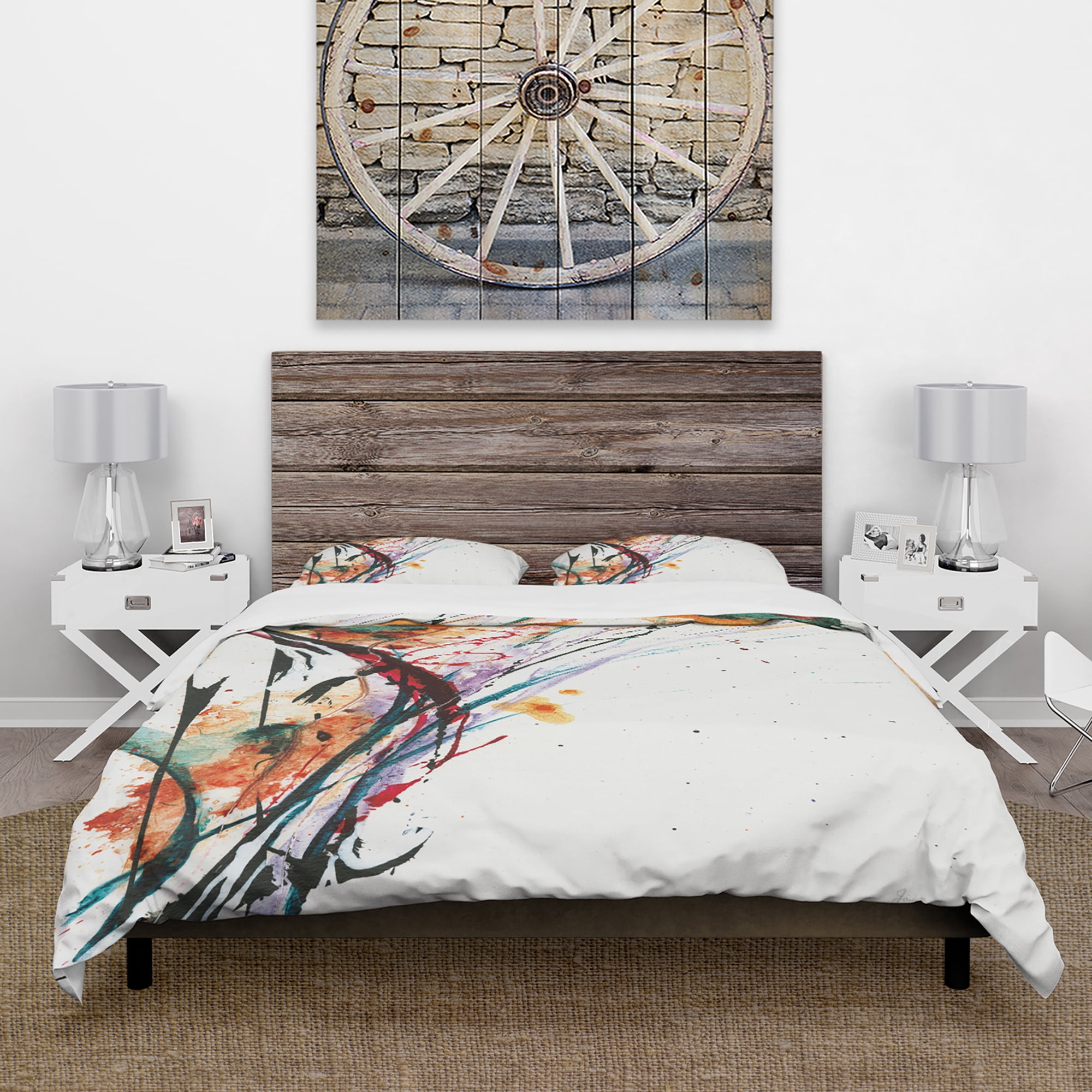 Designart 'Abstract Orange Flowers' Cottage Duvet Cover Set