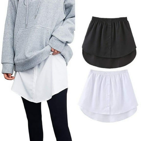 2Pcs Shirt Extender for Women Plus Size,Adjustable Layering Fake Top Lower Sweep Shirt Half Length Skirt,Black White S