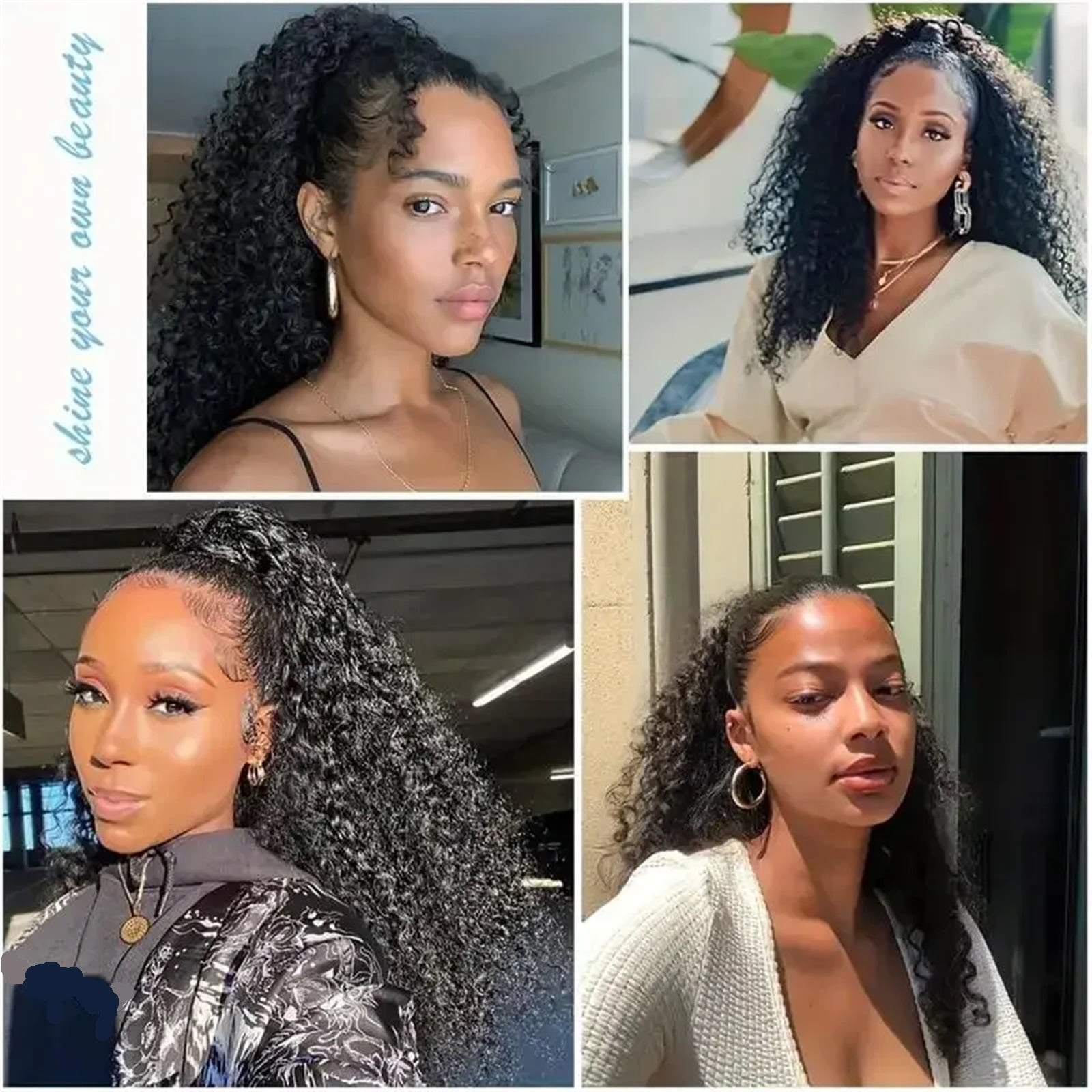 Long Kinky Curly Drawstring Ponytail Extension for Women Afro Puff Curly Pony Tail Hair