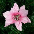thumbnail image 4 of 100 Pack Glitter Poinsettia Christmas Tree Ornaments 5Inch Artificial Silk Flowers Picks Decor Wreath Garland (Pink), 4 of 8