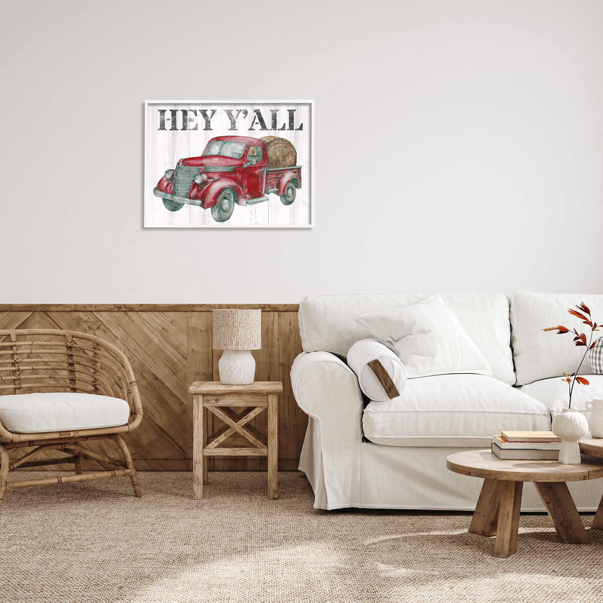Stupell Industries Hey Y'all Country Truck Transportation Painting White Framed Art Print Wall Art, 30 x 24