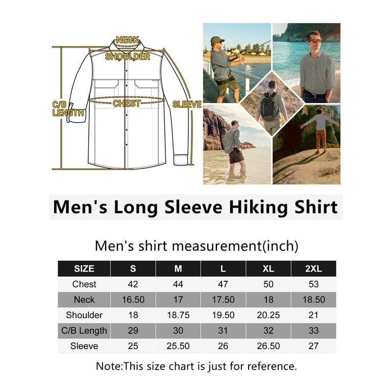 33,000ft Men's Long Sleeve Hiking Shirts Lightweight Quick Dry Sun  Protection UV Fishing Travel Shirt Outdoor Safari Outdoor 
