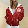 thumbnail image 2 of Women's Christmas Snowflake Print Zip-Up Hoodie Festive Holiday Winter Warm Fleece Jacket with Pockets, 2 of 5