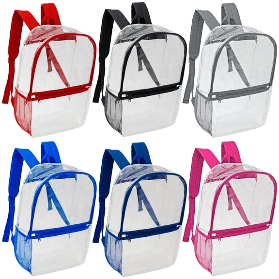 Moda West 17” Wholesale Clear PVC Backpacks in Assorted Colors 24-Pack – Bulk Case of 24