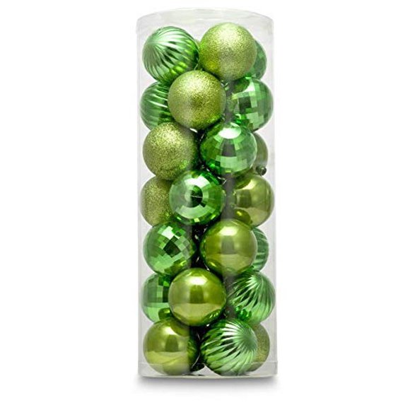 AUXO-FUN 2.36" 28ct shatterproof Christmas Ball Ornaments in 4 finishes for Christmas Tree Decoration (Lime Green, 6cm)