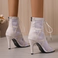 thumbnail image 4 of Rokment Womens Mesh Stiletto High Heels Dressy Sandals Ladies Spring Summer Fashion Fishnet Peep Pointed Toe Lace up Dress Pumps Ankle Booties with Back Zipper Bride Wedding White Size 8, 4 of 8