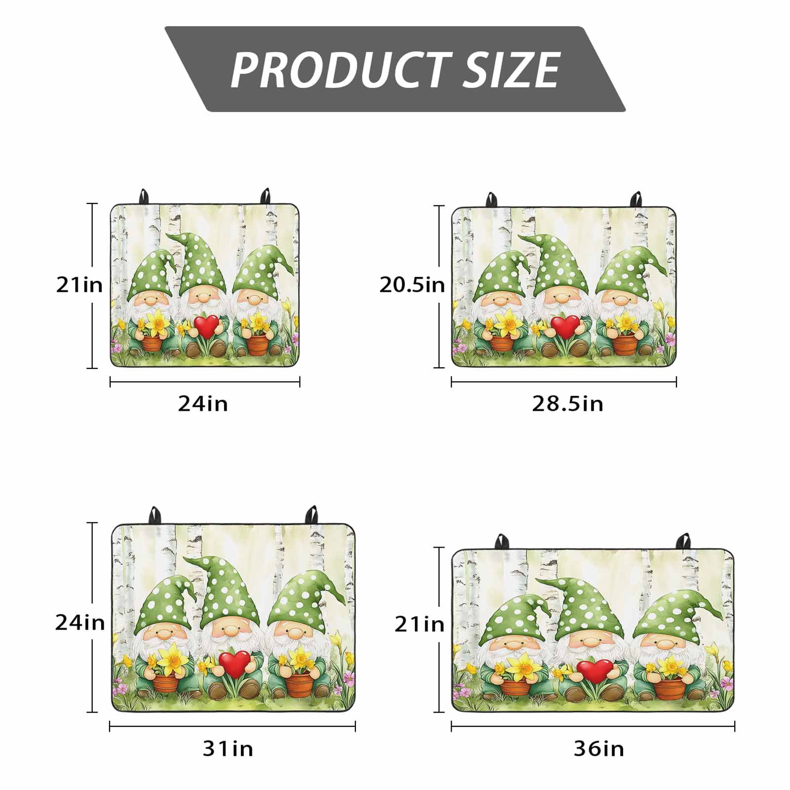 Cute Green Gnomes Stove Top Cover for Electric Stove, Heat-proof & Non Slip Glass Top Stove Cover Protector, Flowers Forest Heart Vintage Kitchen Flat Cooktop Rubber Mat 24x21 Inches