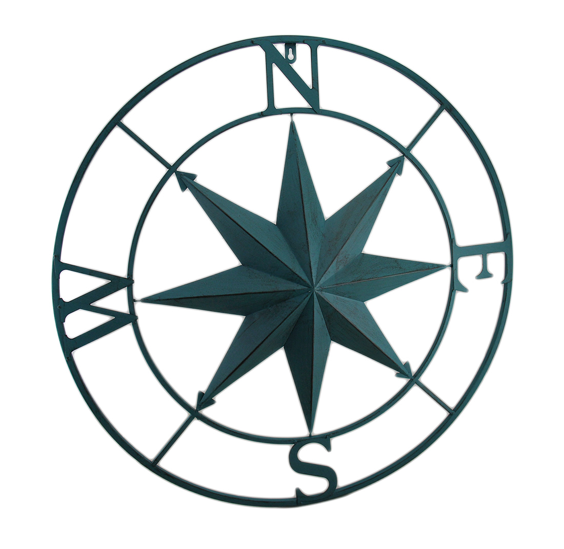 Metal Compass Rose Distressed Finish Wall Hanging