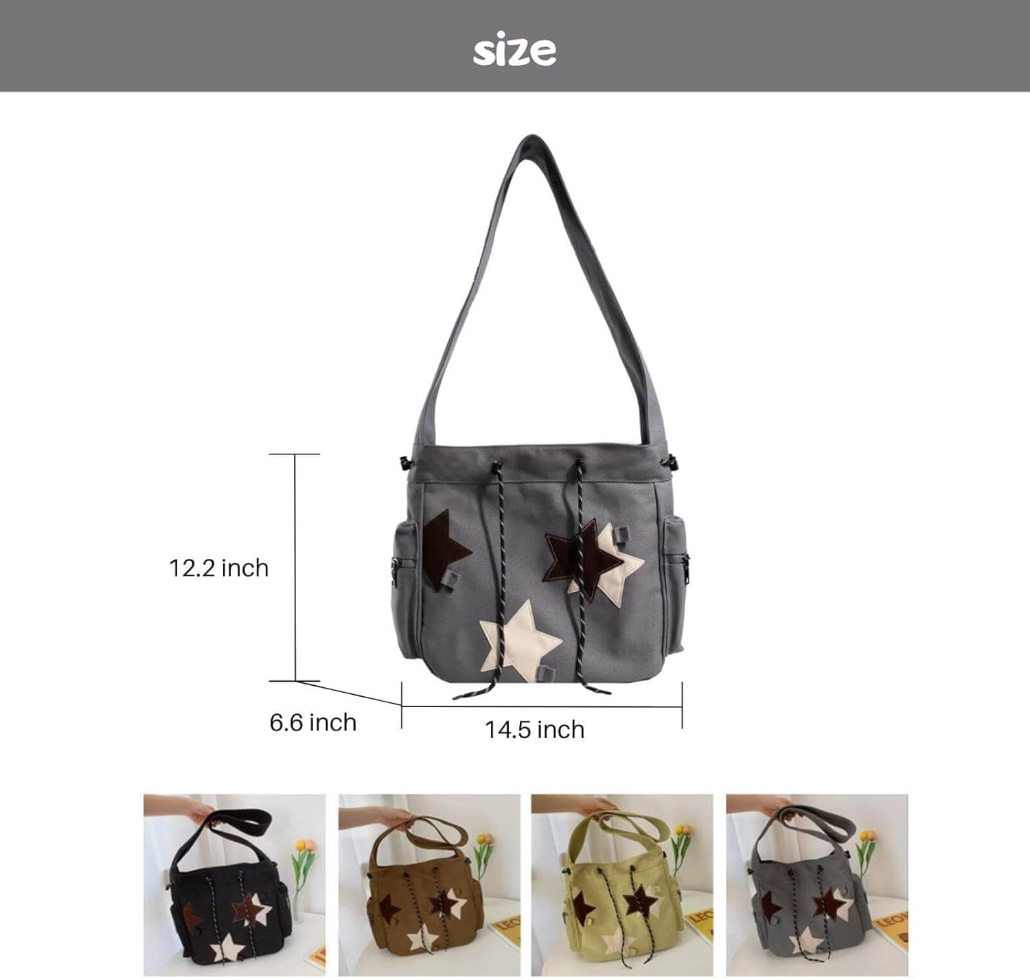 Y2K Star Canvas Messenger Bag, Cute Tote Bags Aesthetic, Small Shoulder Travel Crossbody Bags For Women