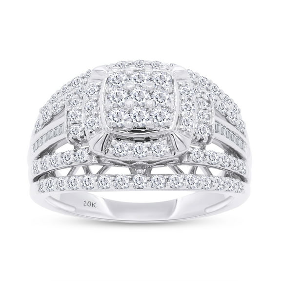 1.45 Carat IGI Certified Lab Grown Diamond Cluster Engagement Ring For Women (10K Solid White Gold) Round & Baguette Shape Multi Row Bridal Anniversary Ring Jewelry Gift For Her-5