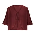 thumbnail image 5 of Jinhomg Women Soft Chiffon Shrug 2025 Fashion Lace Up Cropped Bolero Cardigan Ruffle Short Sleeve Sheer Outerwear Business Casual Outfit Wine L, 5 of 7
