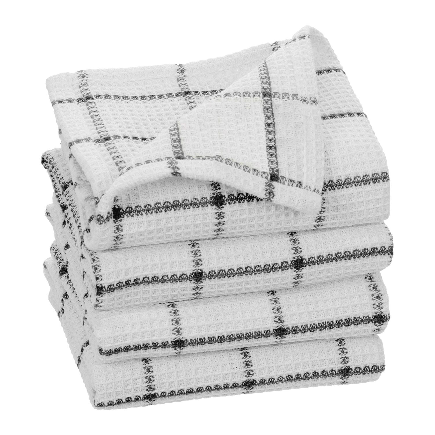 FabStyles Solo Waffle Dish Towels, Set of 4, Ring-Spun Cotton, Machine Washable, Long-Lasting Dish Cloths, Dish Towels, Sizes 12" x 12