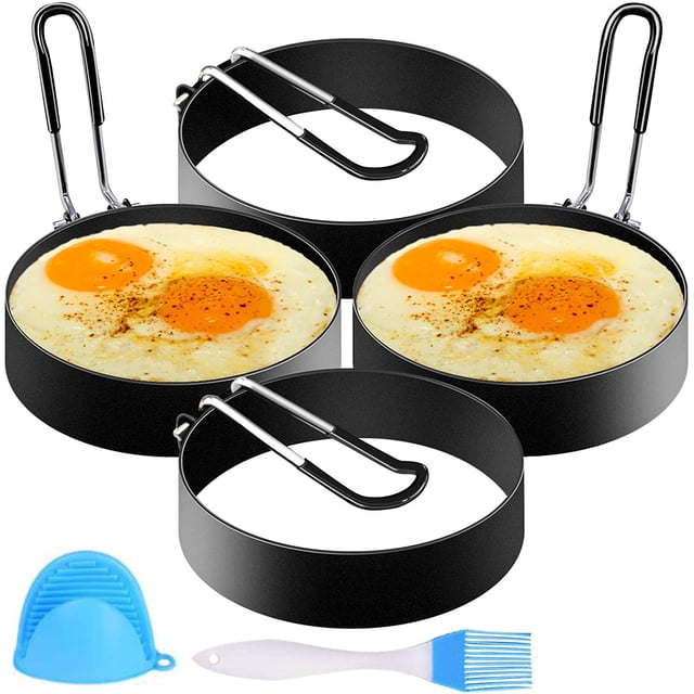 Moldes para huevos fritos de 4 piezas, molde para panqueques, molde para panqueques antiadherente de acero inoxidable, molde para huevos fritos para sartén, ajuste moldeador de huevos Ormromra LL-2351