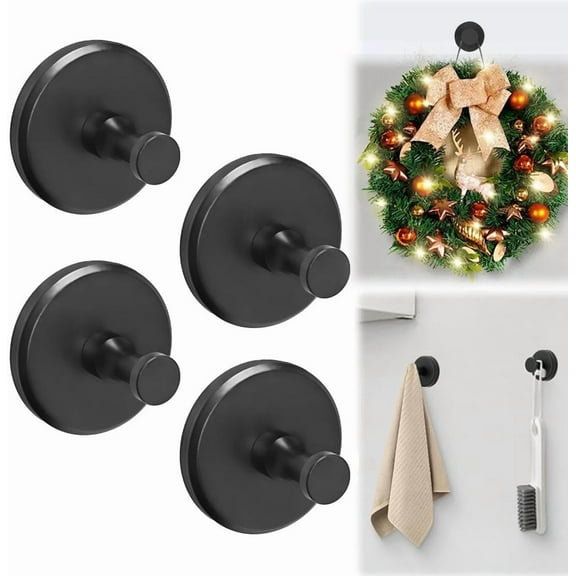 Emlimny 4 Pcs Suction Cup Hooks for Wreaths on Glass, No Drill Suction Cup Hooks for Shower, Heavy Duty Wreath Hanger for Front Door, Metal Reusable Waterproof Towel Hooks for Bathroom Mirrors Window