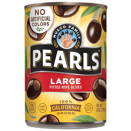 (1 pack)Major Allergens Not Contained.Pearls Ripe Pitted Large Black Olives, 6 oz Can