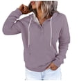 thumbnail image 1 of WEAIXIMIUNG Chandails en Molleton Graphiques pour Femmes Grande Taille Automne et Hiver Style de Rue à la Mode Couleur Unie Col à Boutons Poche Cordon de Serrage Chandail à Capuchon de Sport Décontracté, 1 of 6