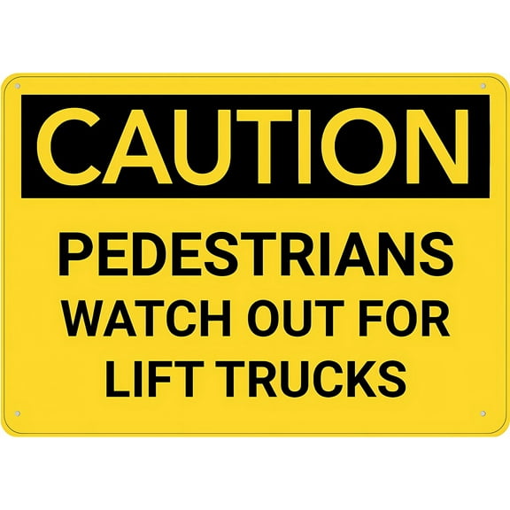 Caution Pedestrians Watch Out For Lift Trucks Metal Sign 8"x12" Rustproof Aluminum Multicolor - Indoor Outdoor Pedestrian Lift Truck Sign