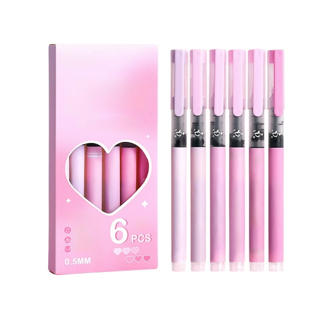 Straight Liquid Ballpoint Pen Macaroon Color Sign Pen 0.5mm High Capacity Black Water Pen Student Exam Fast Drying Pen, 6pcs