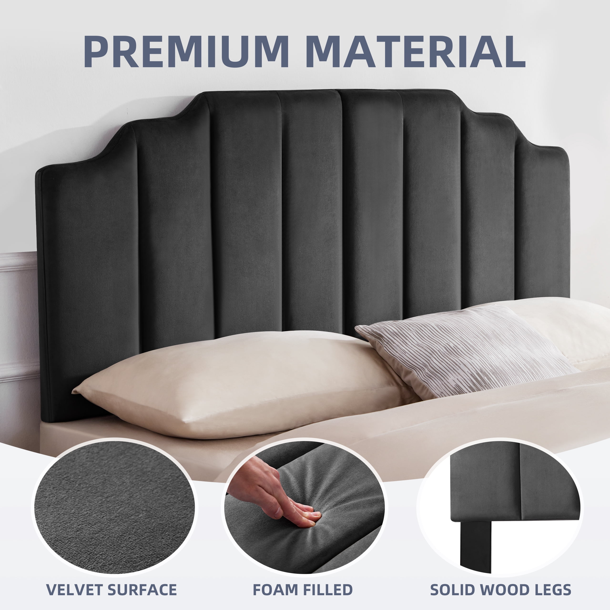 Weture  Velvet Tufted Sleigh Headboard, King Size, DarkGray