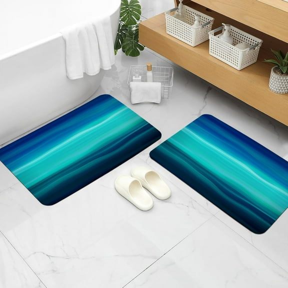 Blue Bathroom Runner Rugs - 2 Pieces 20" x 32", Ocean Bathroom Shower Floor Mat Washable, Modern Bath Mats for Bathroom Non Slip, Carpet Floor Mats for Bathroom Decor, 20" x 32"
