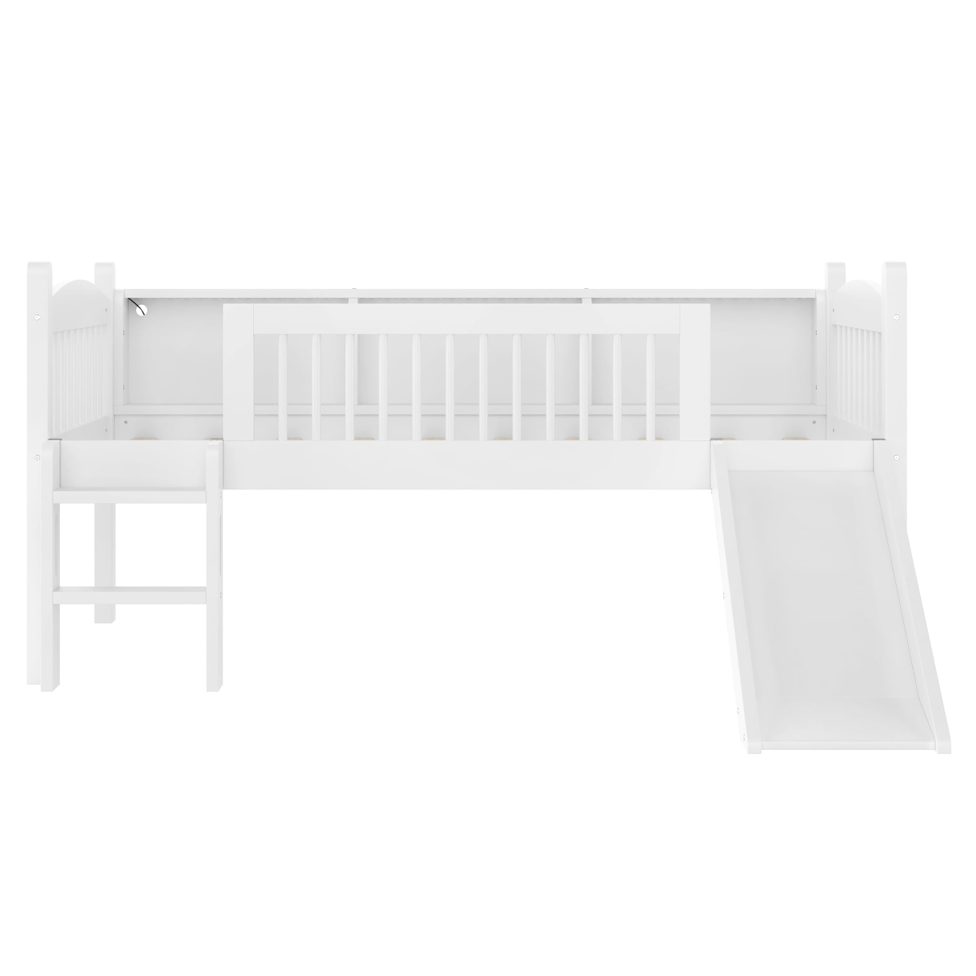 Leumius Twin Size Loft Bed with Slide,Solid Wood Loft Bed Frame with Storage Shelves,LED Lights and Full-length Guardrails,No Box Spring Needed,White