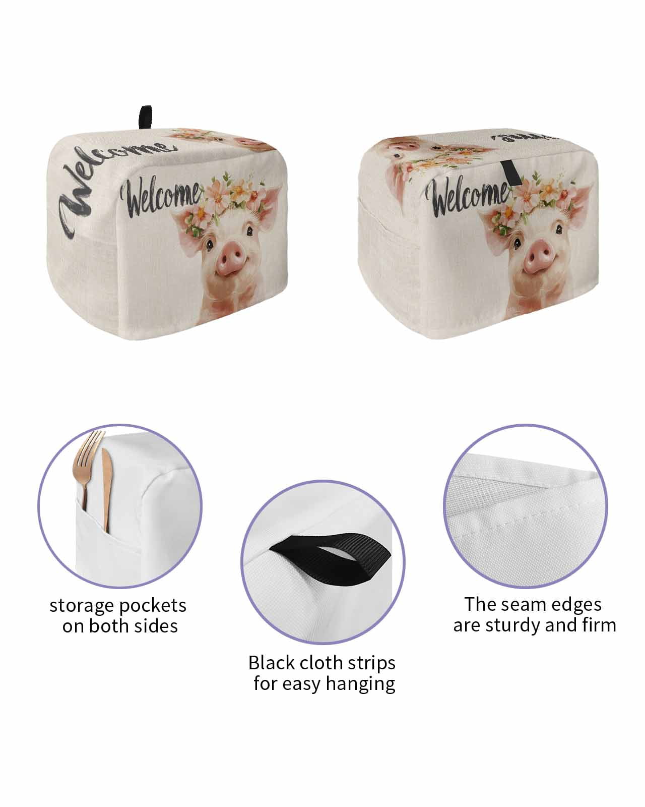 Fsddascl Pig Flower Garland Toaster Cover 4 Slice, Large Kitchen