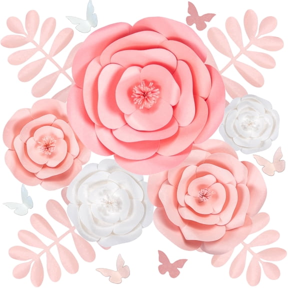 Rainbows & Lilies Lilies 15pc Large Pink & White 3D Paper Flowers for Wall, Wedding Backdrop, Baby Shower, Bridal Party - Premium Indoor Floral Decor