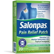 Salonpas Pain Relieving Menthol and Methyl Salicylate Patch, 20 Count, for Back, Neck, Shoulder, Knee Pain and Muscle Soreness, 12 Hour Pain Relief