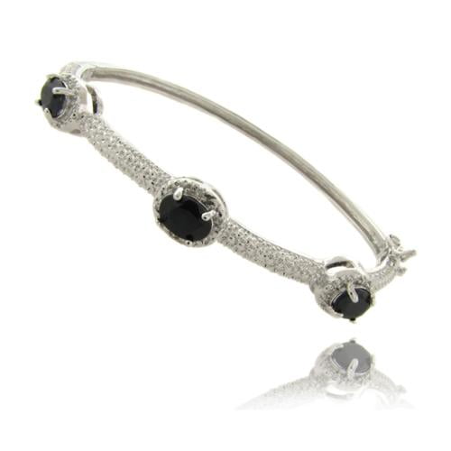 Dolce Giavonna Silverplated Sapphire and Diamond Accent 3-stone Bracelet by Overstock