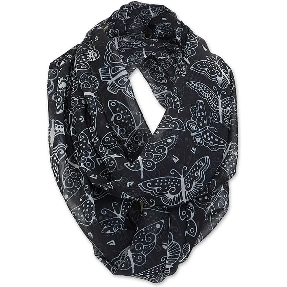 Laurel Burch Artistic Infinity Scarf Collection (Butterfly Repeat Black White)