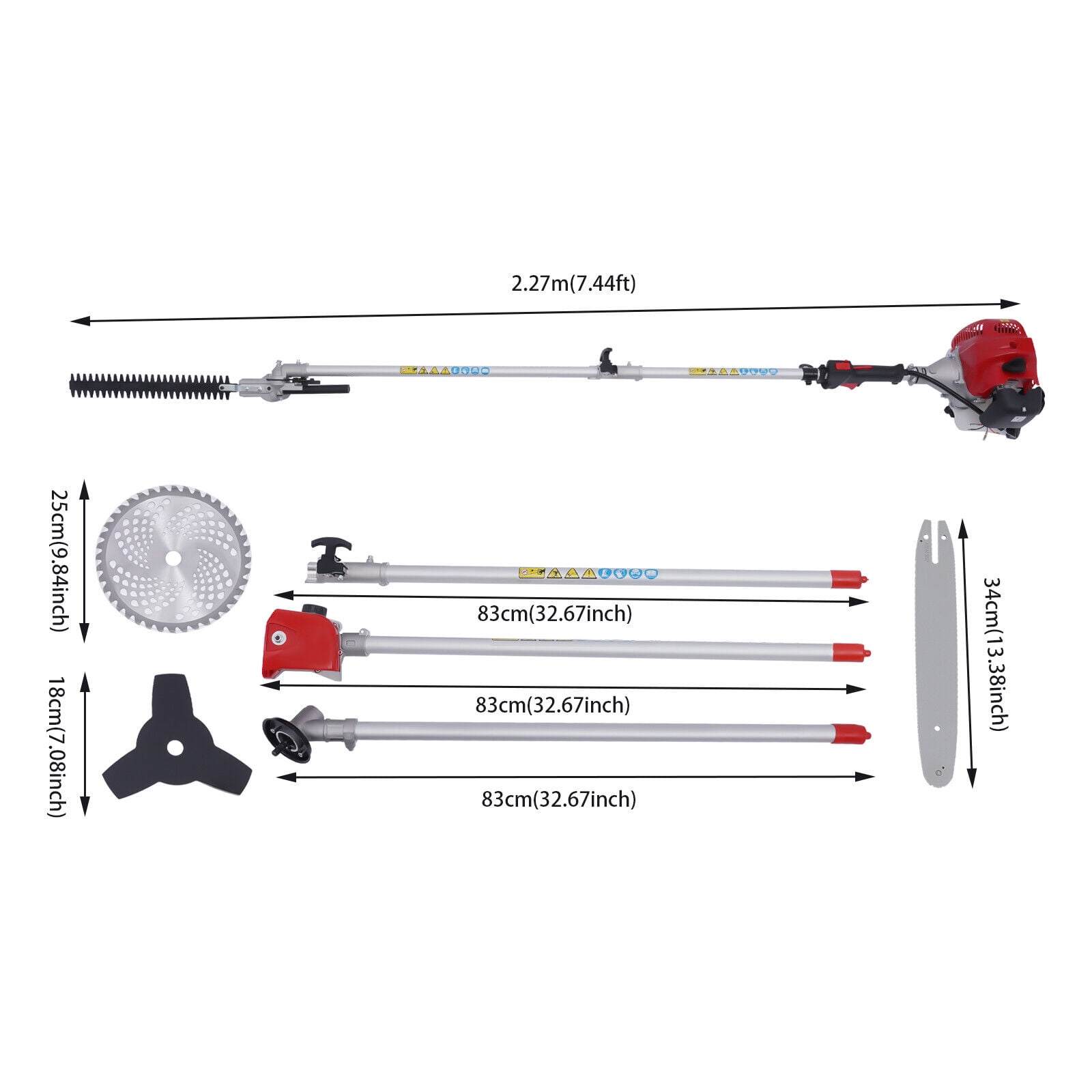 MONIPA 4-in1 51.7cc Gas Hedge Trimmer Brush Cutter Pole Saw 2 Stroke Garden Tool System