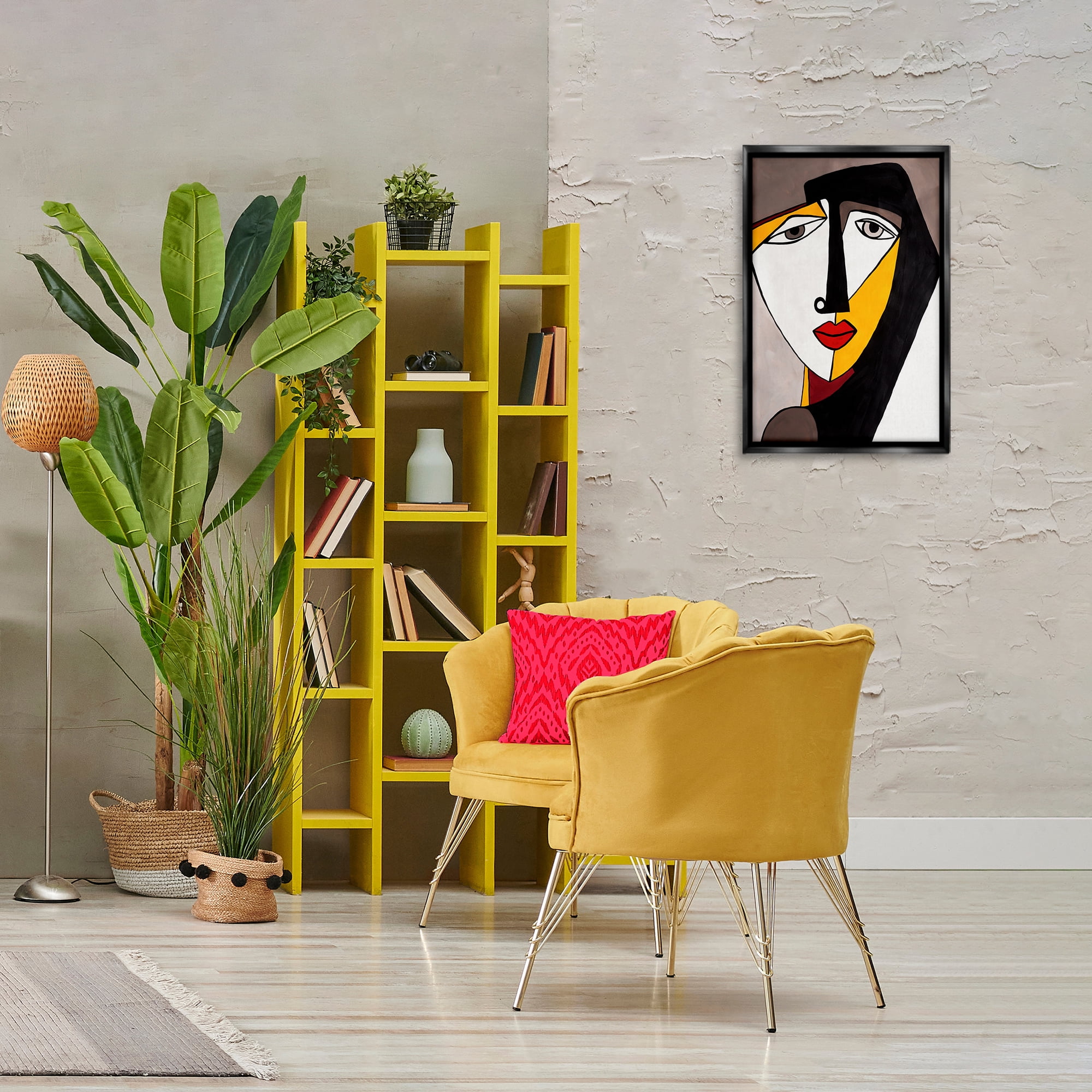 Stupell Industries Cubist Bold Face Abstract Painting Black Floater Framed Canvas Art Print Wall Art, 17 x 25