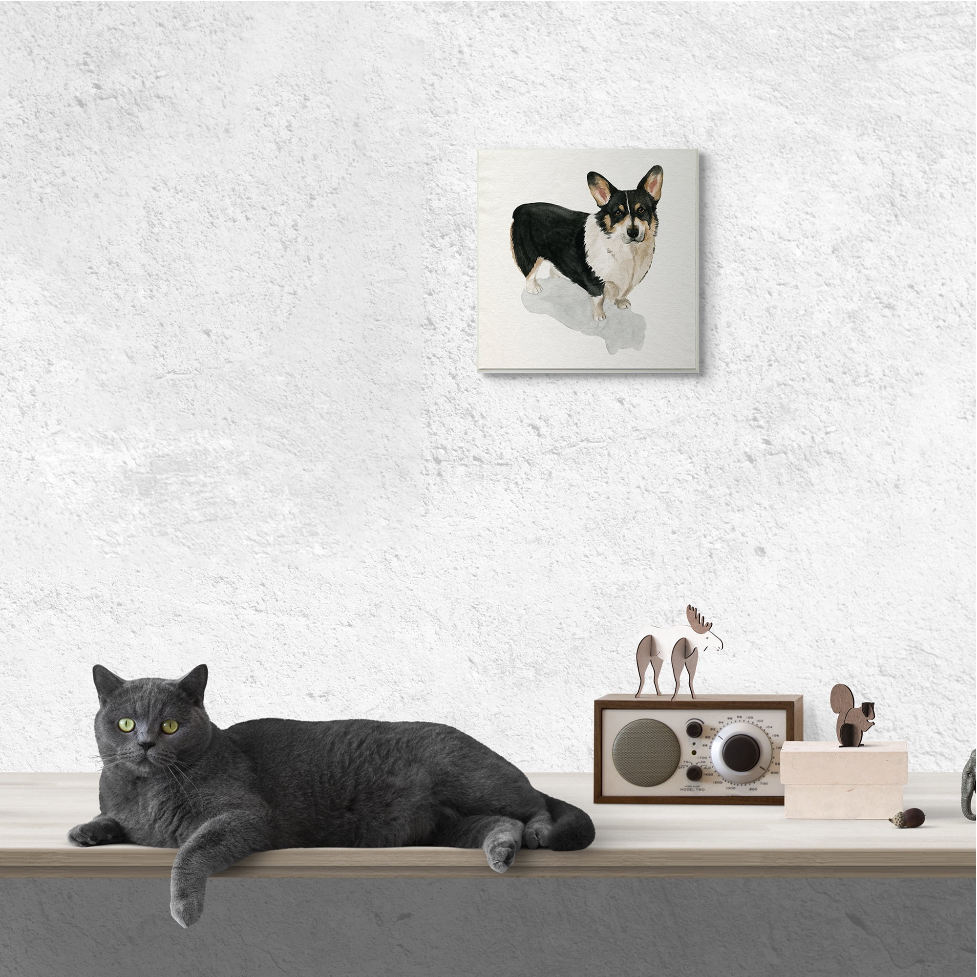 Stupell Industries Corgi Pet Dog Portrait Soft Neutral Shadow Animals & Insects Painting Unframed Art Print Wall Art, 12 x 12