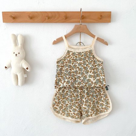 

DancePeanut 2pcs Baby Pajamas Summer Newborn Infant Toddler Clothes Floral Moon Print Baby Sling Pajamas Shorts Suit Nordic Style Clothes