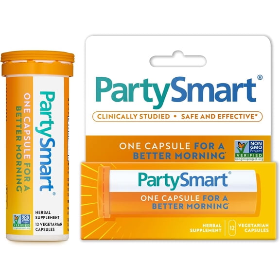 PartySmart, One Capsule for a Better Morning, 12 nights out Supply, Non-GMO, Plant-based, 250 mg, 12 capsules