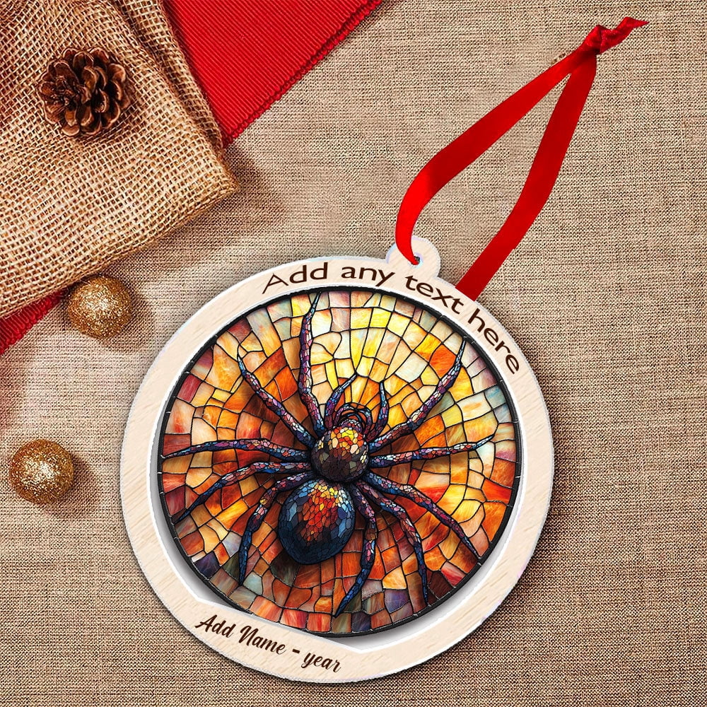 Jumping Spider Stained Glass Suncatcher Ornament – Holiday Ornament with Text for Loved Ones, Family & Friends, Christmas 2025 Decoration
