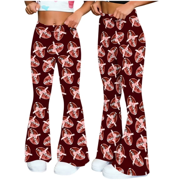 Pants for Women Trendy,Women's Flare Yoga Leggings High Waisted Game Day Football Palazzo Wide Leg Pants Bell Bottoms