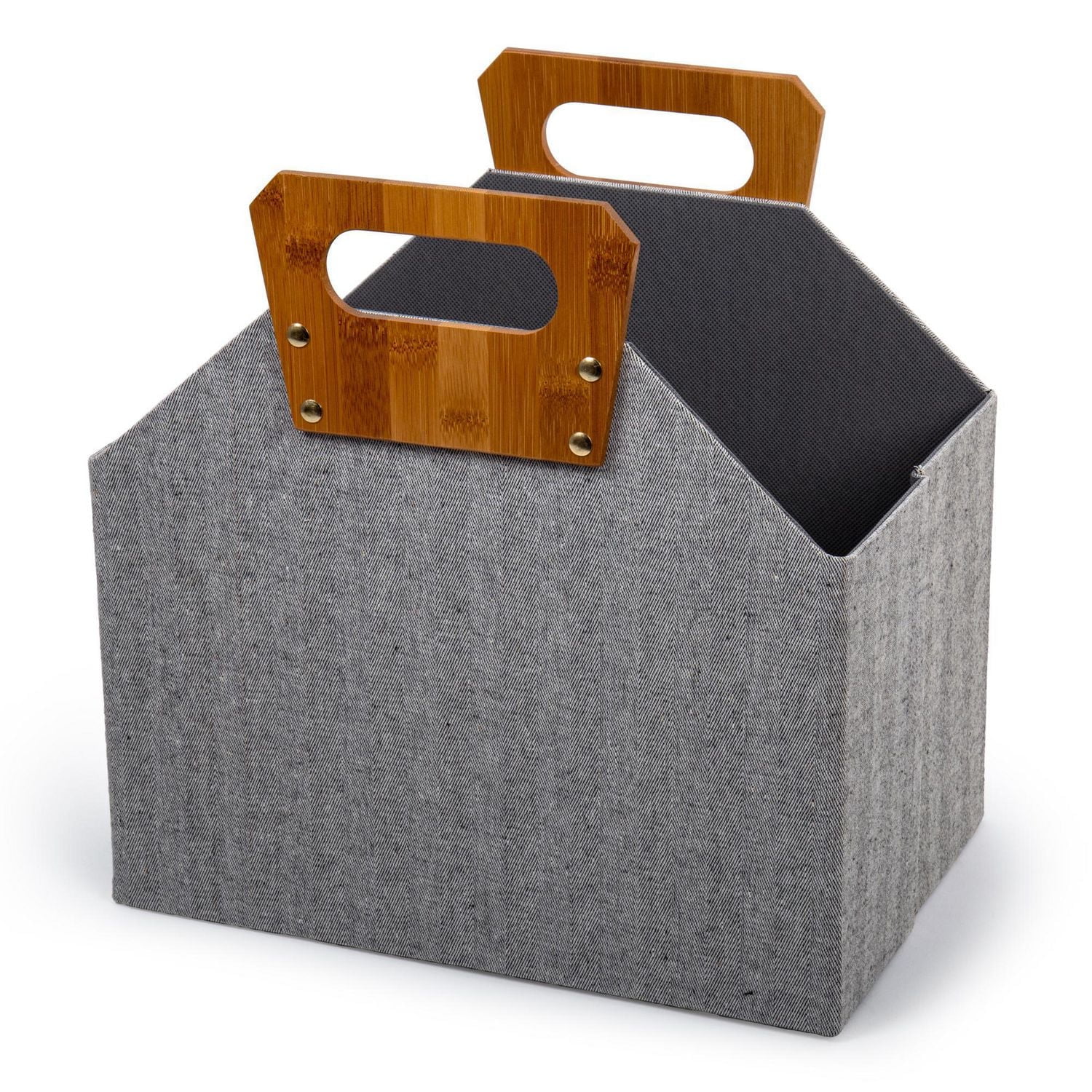 Truu Design Modern and Sleek Collapsible Paper Grey Storage Basket with Bamboo Handles